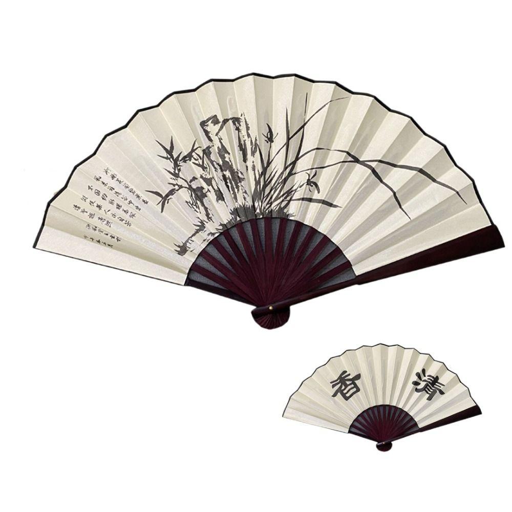 Бамбуковая ручка Веер Ручной веер Китайский ретро-стиль Бамбуковый веер Прочный Складной веер Для лета Ежедневного использования Танцев