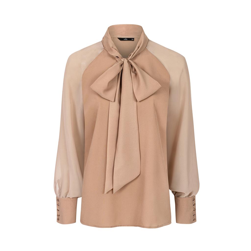 Delicate Beige Blouse with Sash 44