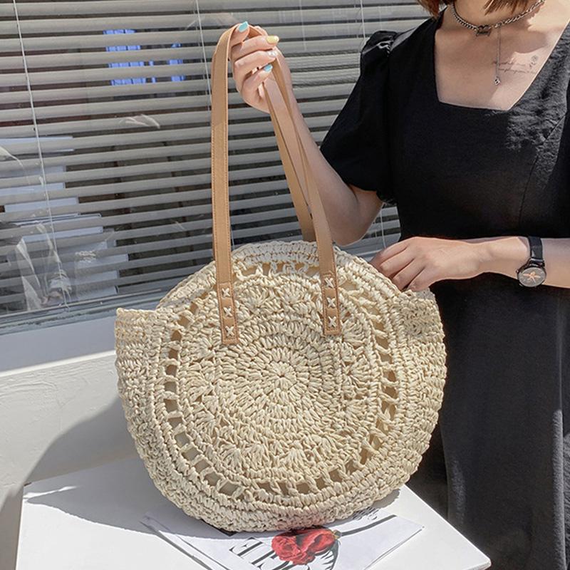 Beach Bags for Women Big Straw Handbag Hollow Flower Designer Female Shoulder Bag