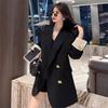Sophisticated and Chic: Black Spring/Autumn Loose Fit Suit Jacket with Casual Elegance and Style