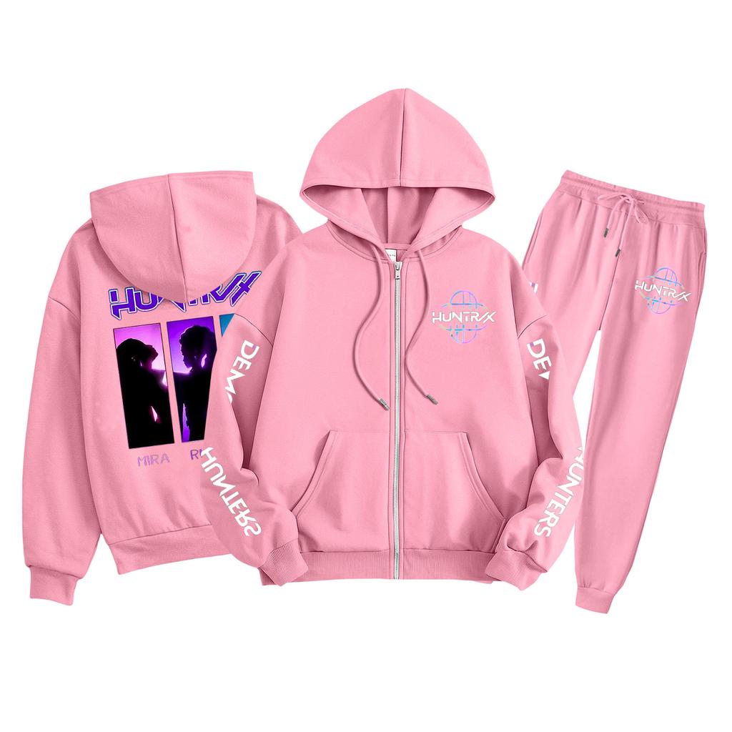 Детская мода Толстовка с капюшоном на молнии с длинными рукавами и спортивные штаны Однотонный комплект толстовки с карманами