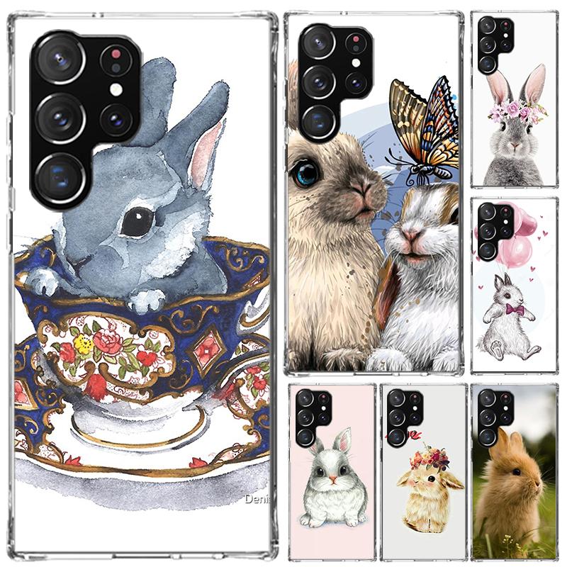 Милый Заяц Крольчата Чехол для Телефона для Samsung Galaxy S25 S24 S23 Ultra S25 Edge S22 S21 Plus S20 FE S10 + Мягкий Печатный Корпус Fund