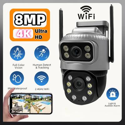 4K 8MP HD Wifi PTZ-мониторинг Двойной объектив Обнаружение человеческого тела ONVIF Уличная камера видеонаблюдения