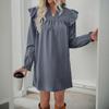 Women's Solid Color Ruffled Long Sleeve Loose Collar Dress