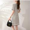 Women's Fashion Summer Spring Stripe Print Short Sleeve O-Neck Loose Casual Dresses