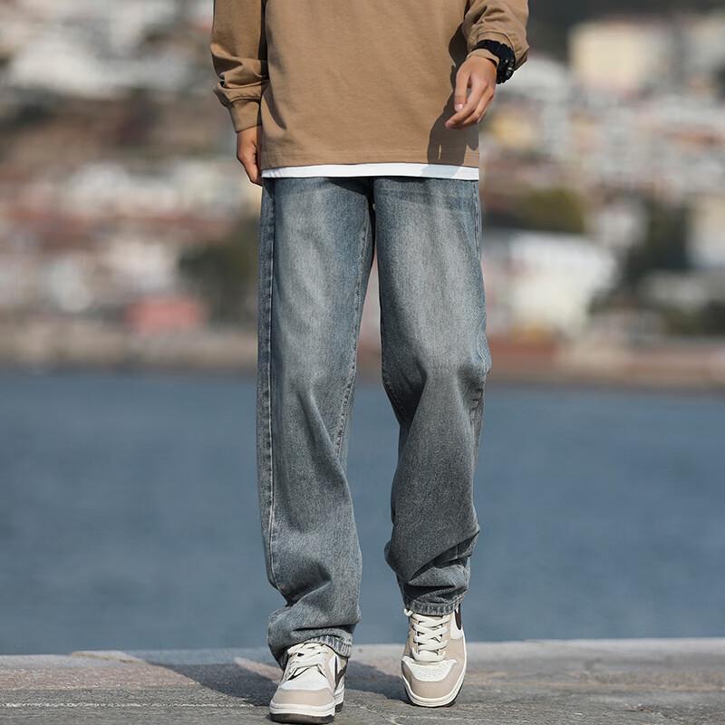 Мужские джинсы Homlean American High Street, выстиранные, свободного кроя, с прямыми штанинами