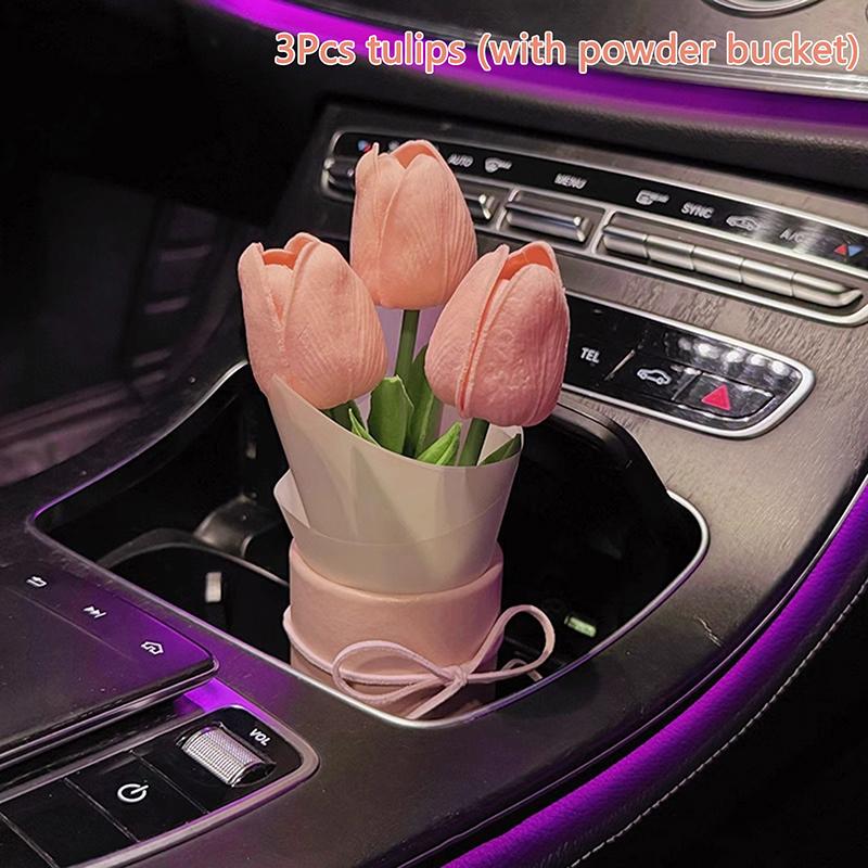 Креативное украшение салона автомобиля Милые поделки Орнаменты Автомобильный букет из тюльпанов Декоративные принадлежности Украшение центральной консоли автомобиля Подарки