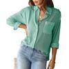 Womens Button Down Shirts Long Sleeve Casual Collared Shirt Loose Blouses Stripe Tops with Pocket Autumn Shirts
