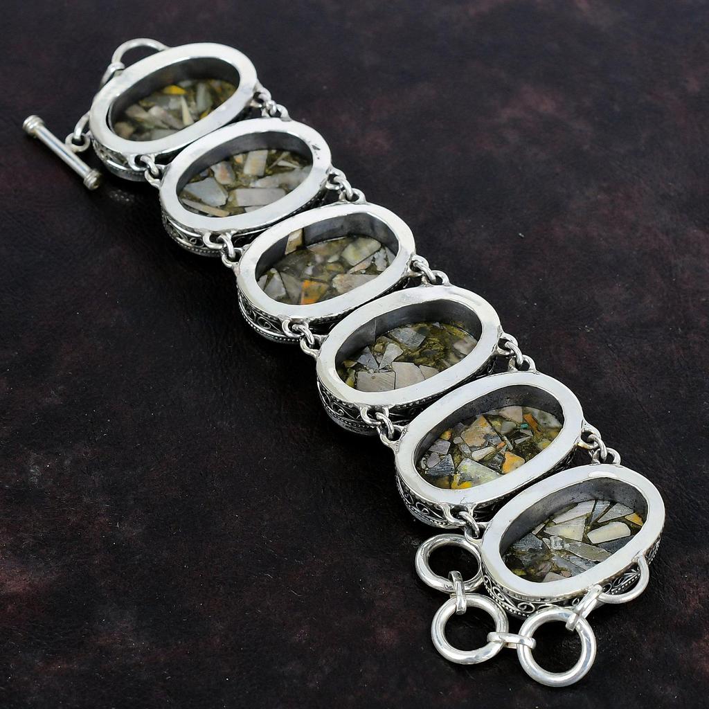 Медный браслет из яшмы шмеля, 925 пробы, серебряный браслет ручной работы с драгоценными камнями, регулируемый браслет-цепочка, винтажный браслет для подарка