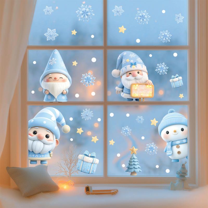 1/2/3/4/6/9 Листов Зимний Снеговик Санта Клаус Снежинка Наклейки на Статическом Электричестве Рождественские Наклейки на Окна Украшения Рождественский Декор