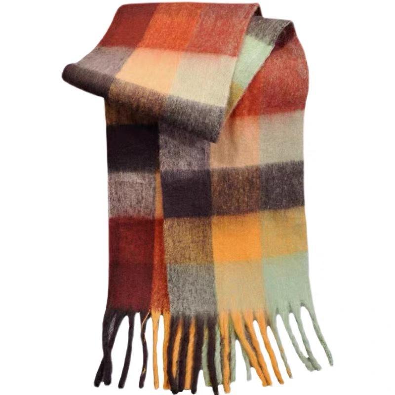 Autumn and Winter New European and American Ac Plaid Scarf Women's Fashion Contrasting Color Warm Couple Student Scarf Thickened Shawl