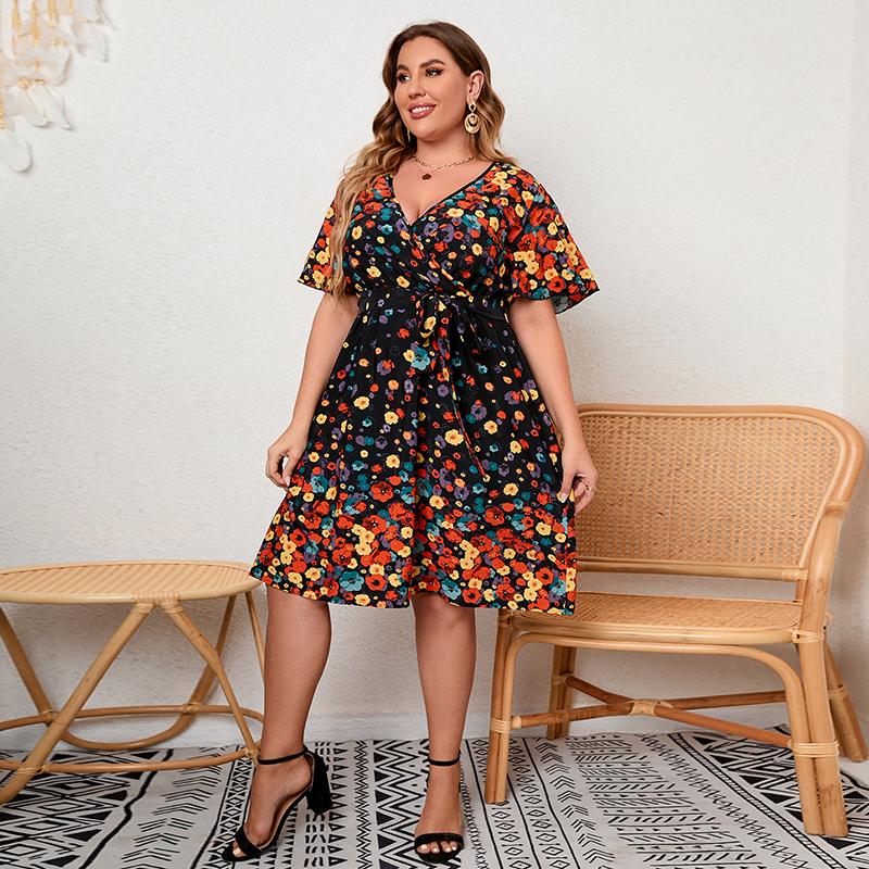 Женское платье, летние женские длинные платья с коротким рукавом, повседневные платья в богемном стиле с v-образным вырезом и большими размерами