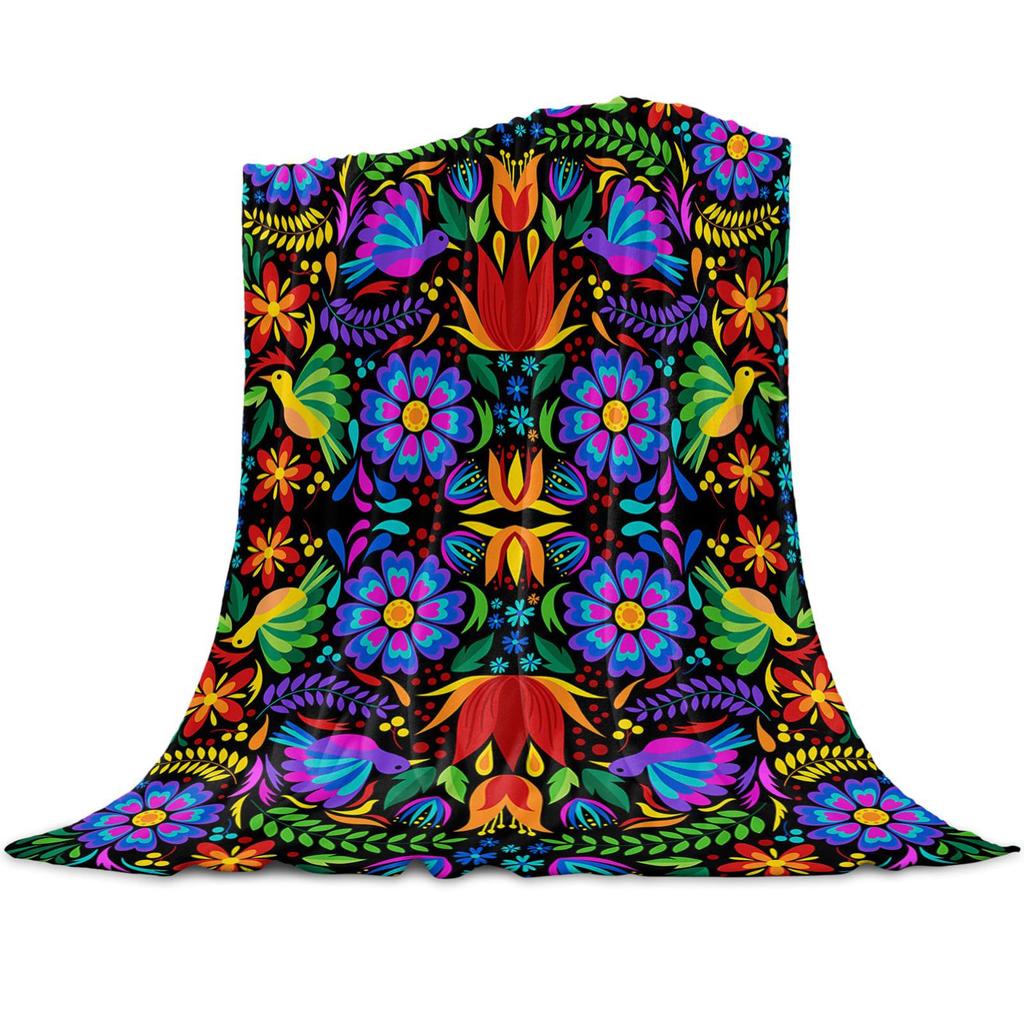 Colored Mexican Flower Bird Blanket Flannel Blanket Comfortable Plush Blanket For Nap Sofa Decor