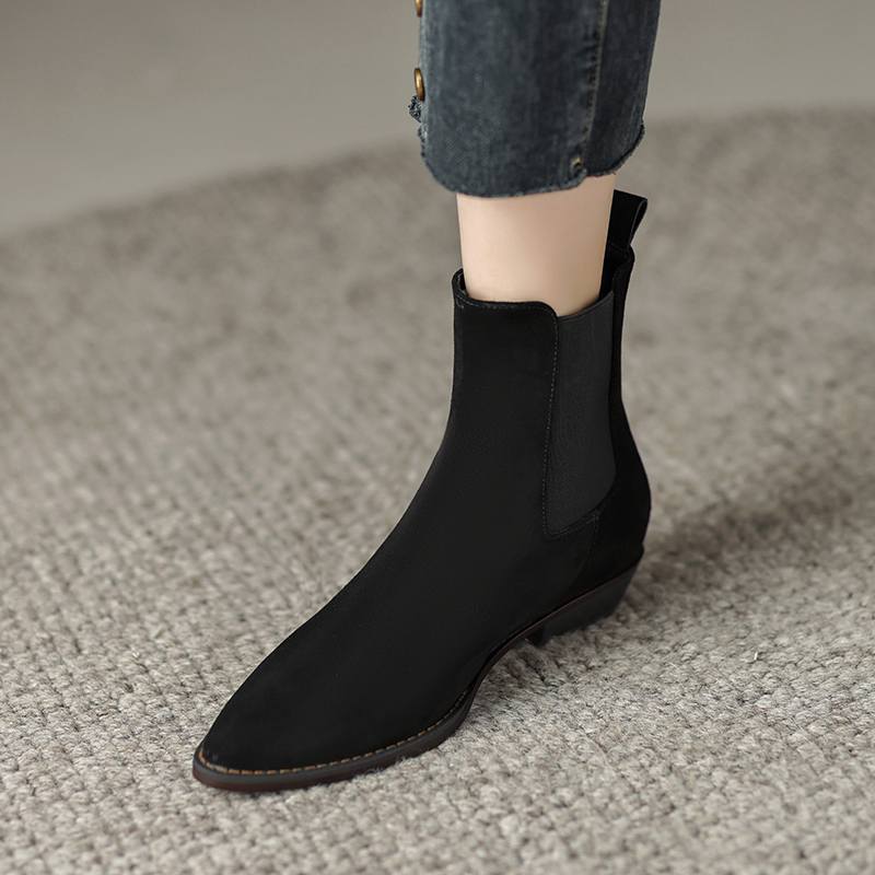 Krazing Pot Зимние ботинки челси из коровьей замши с круглым носком на толстом низком каблуке, увеличивающие рост, женские ботильоны, большой размер 41