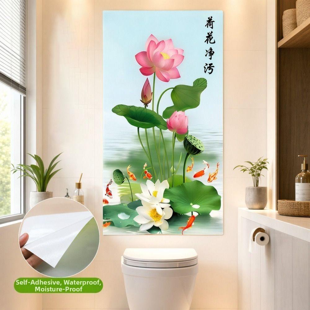 Chinese Style Lotus Wall Sticker Electrostatic Decorative Sticker Flower Koi Sticker  Living Room
