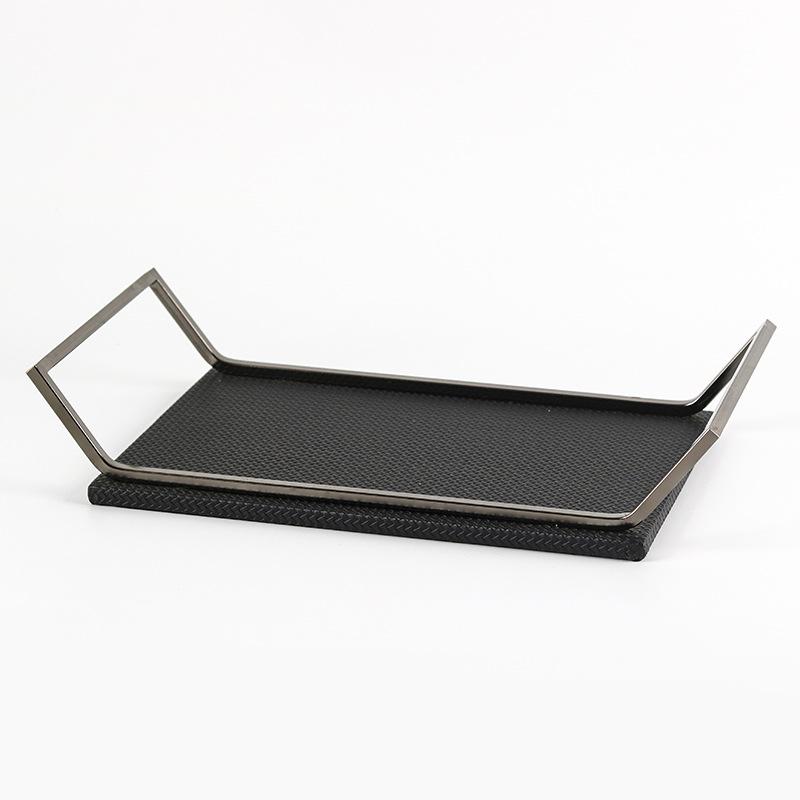 Легкая роскошь Высококлассная кожа Высокий поднос Прямоугольный кофейный столик Кухня Поднос для чая Поднос для хранения Мягкое украшение модельной комнаты