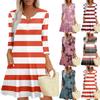 Women's Summer Dress Loose V Neck Three-quarter Sleeve Sundress With Pockets Dress