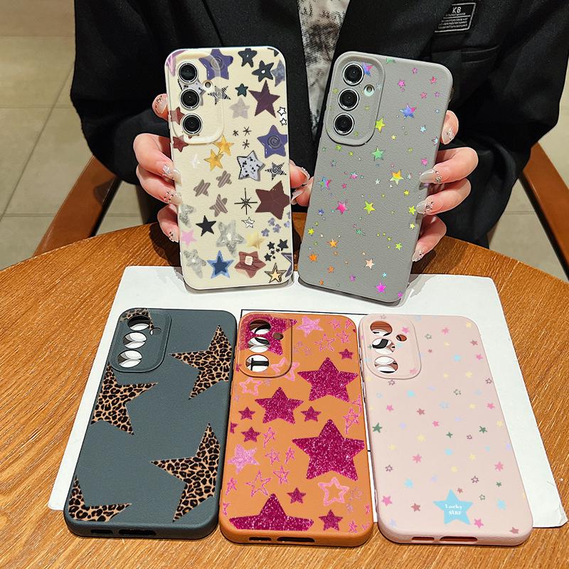 Чехол для телефона с принтом «Разноцветные звезды» для Samsung A57 A37 A17 A56 A36 A16 A55 A35 A15 A54 5G S21 FE S22 S23 S24 Plus S25 S26 Ultra Cover с текстурой кожи