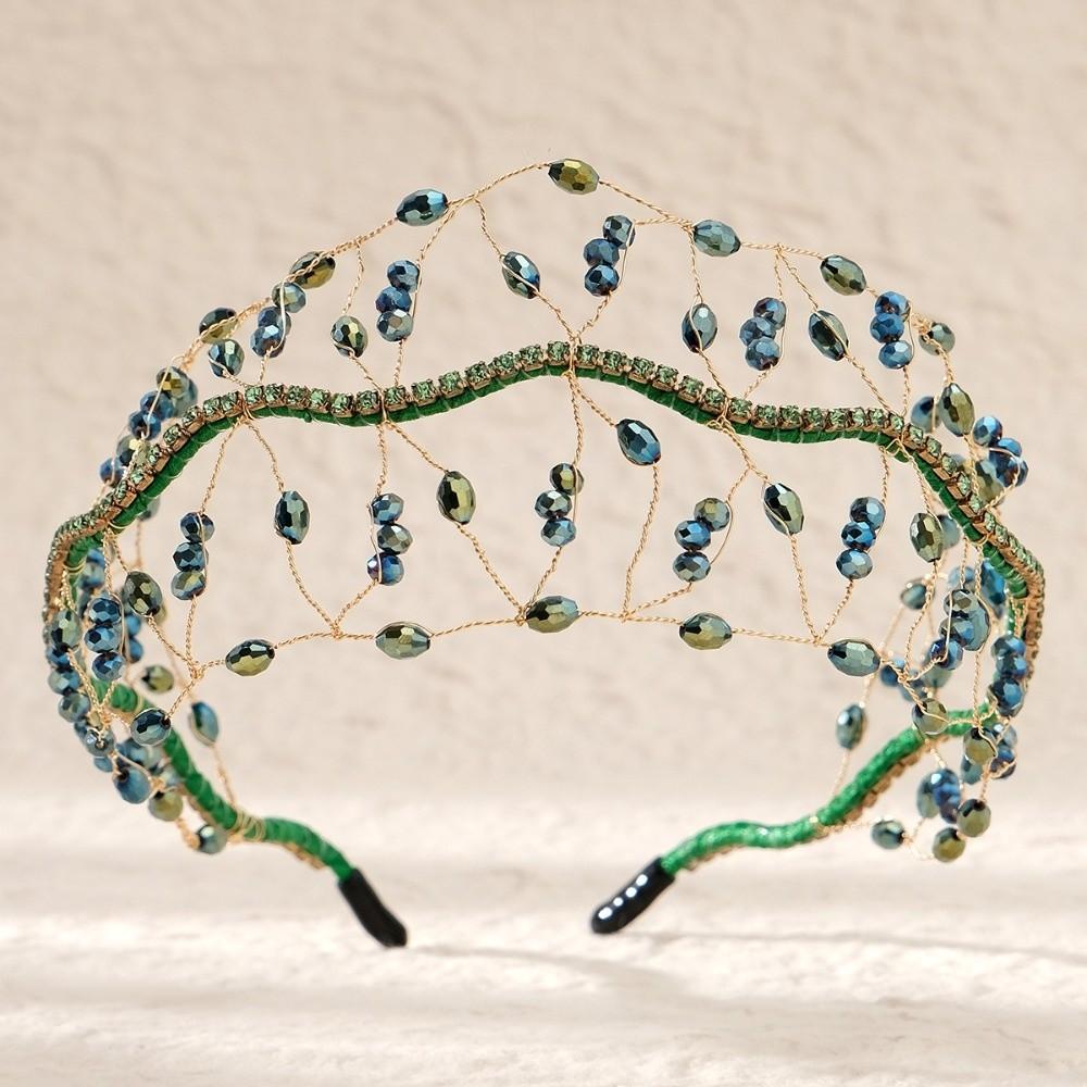 Ручной работы Кристальные бусины Сетка для волос Корона Элегантные ободки Свадебные резинки для волос Головной убор