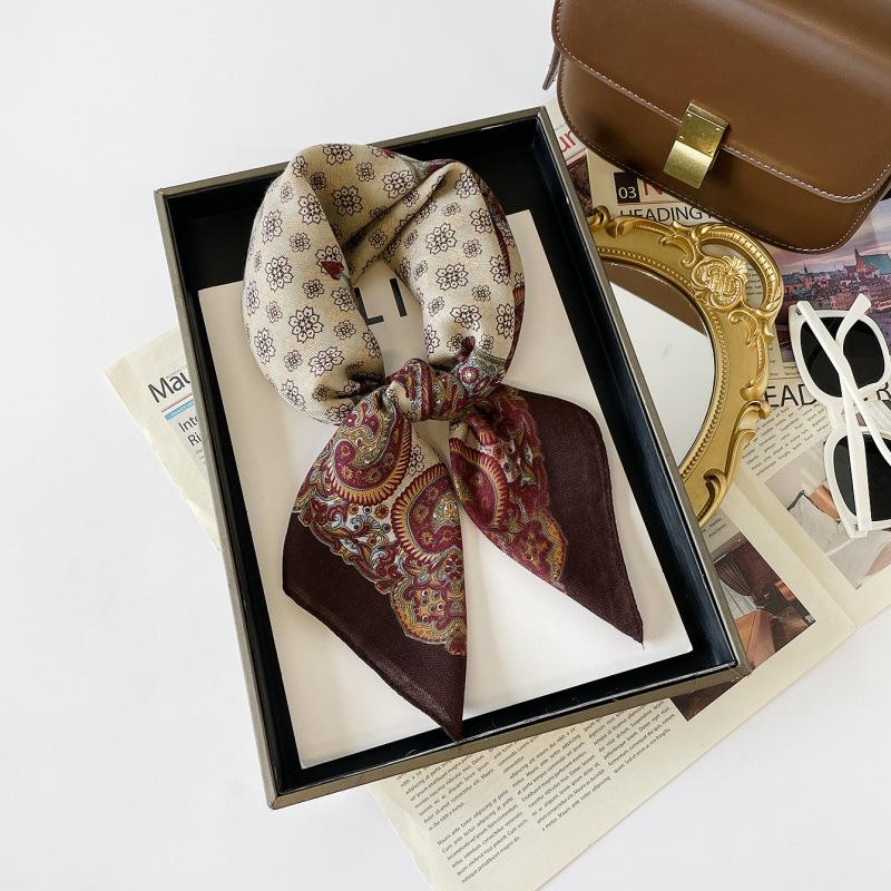 Decorative small square scarf 71CM simulated silk scarf Spring and Autumn headscarf neck protection cotton and linen scarf scarf tied silk scarf
