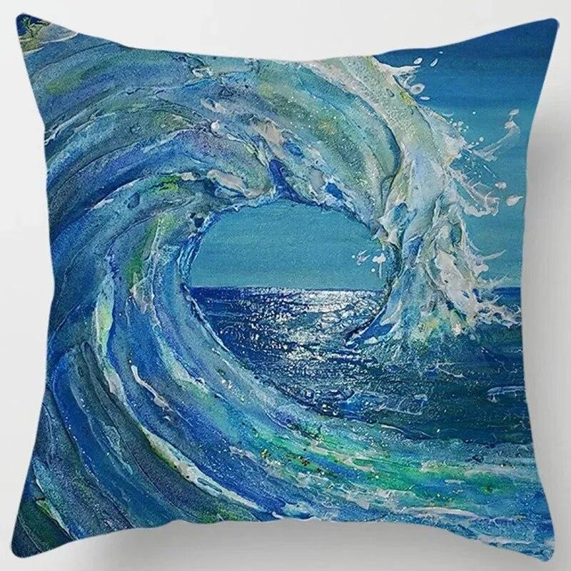 Car Living Room Sofa Cushion Cover Luxury Home Decor Pillow Cover Blue Wave Pattern Cushion Cover