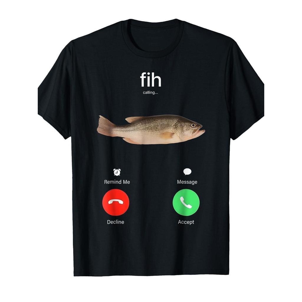 Incoming Call Fish Graphic Tee Men S Funny Bass Fishing Lover Casual Round Neck T-Shirt