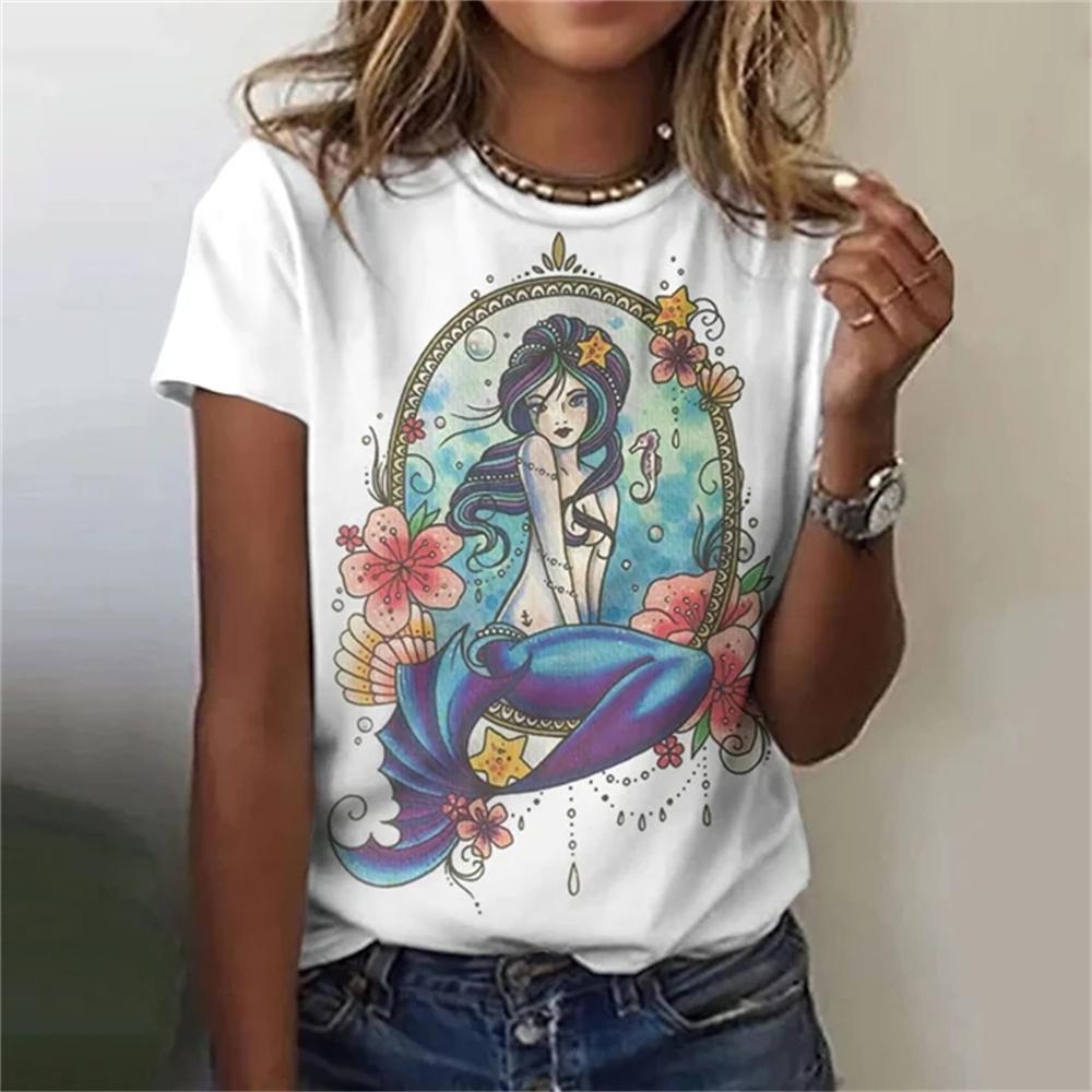 Русалка с пляжным принтом, 3D классическая простая краска, забавный узор, повседневная женская футболка, летняя модная женская футболка с короткими рукавами в стиле хип-хоп