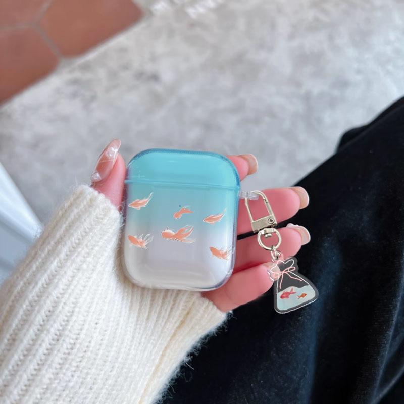 Синий чехол-earpod для AirPods 1/1/1/1 /pro/pro1 с узором золотых рыбок и постепенным изменением цвета