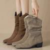 Autumn Winter Classic Chelsea Boots for Woman Suede Pointy Toe Wedge Heel Ankle Boots Simple Comfortable Cowboy Botas Female