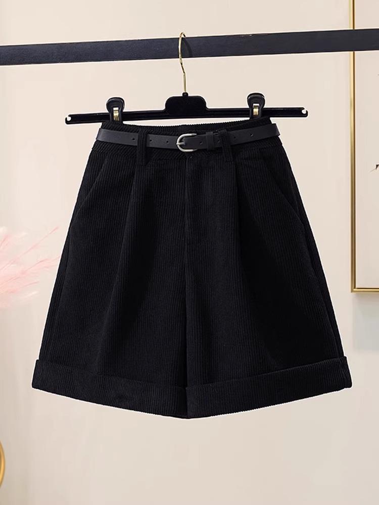 Женские узкие коричневые вельветовые шорты с высокой талией, осень/зима 2023 г. — корейский стиль, широкие штанины, покрой «ботинок»