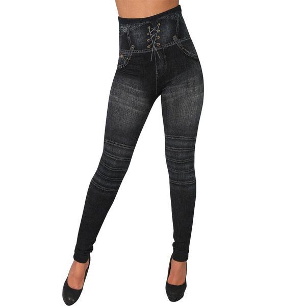 Модные джинсовые брюки с принтом, женские тонкие бесшовные джинсовые леггинсы с высокой талией