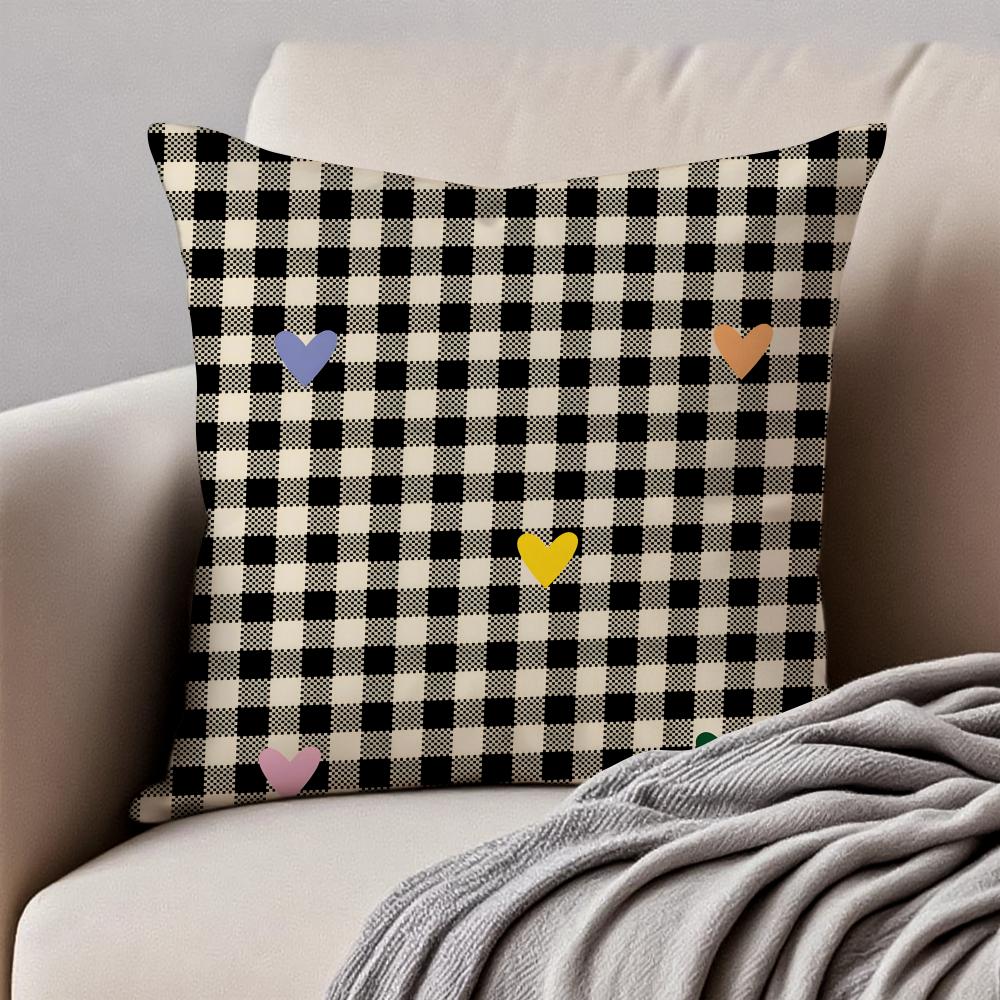 CCheckered pattern Cushion Cover Pillowcase Antidustmite Invisible Zipper Short Plush Sofa Cushion