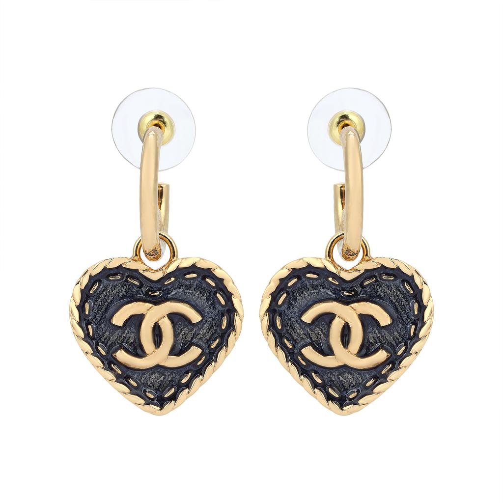 Chanel 24P Круглые синие джинсовые серьги-сердечки с двойной буквой C Женские серьги ABC740-B15375-NU456