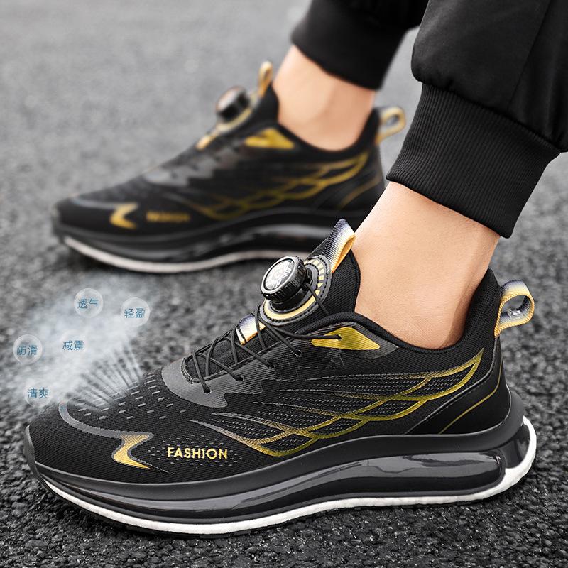 Outdoor men's shoes new rotating button running sneakers men's breathable thick-soled popcorn cushioning running shoes
