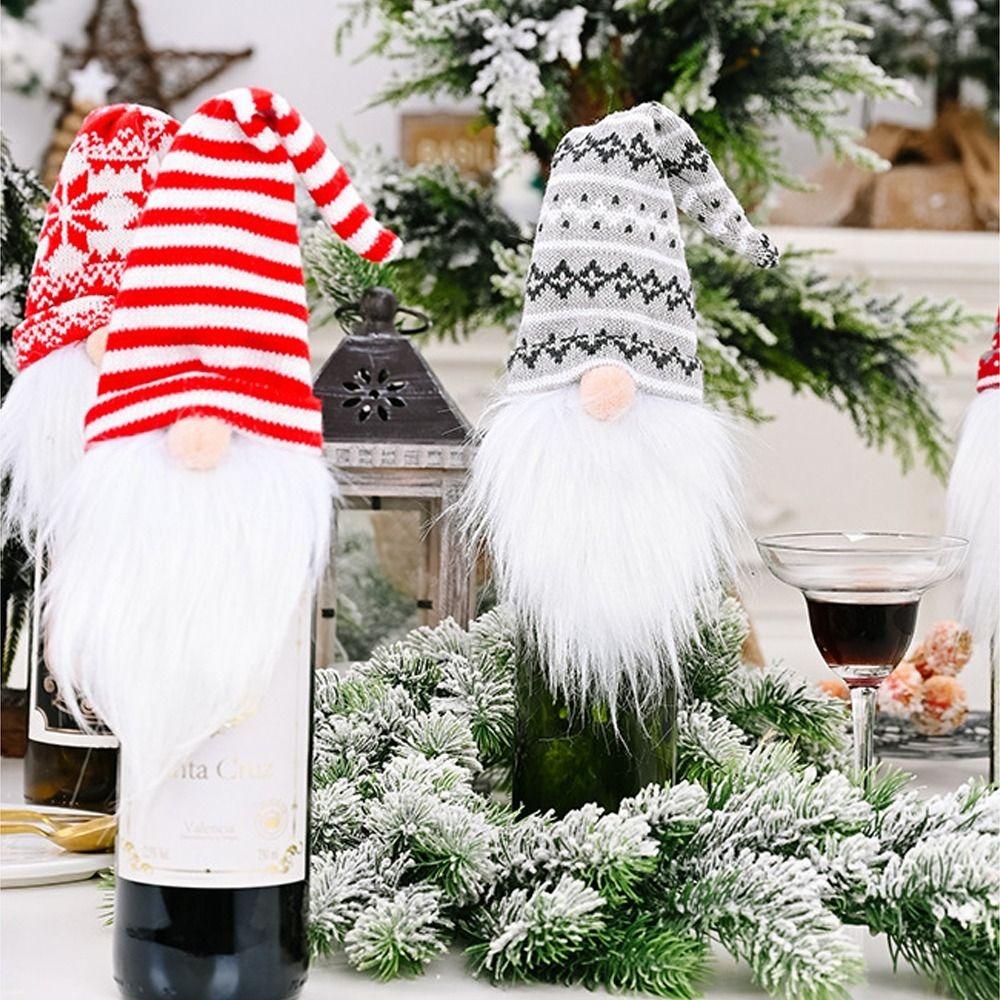 2pcs Cartoon Faceless Doll Champagne Bottle Cover Knitted Christmas Bottle Cover  Family