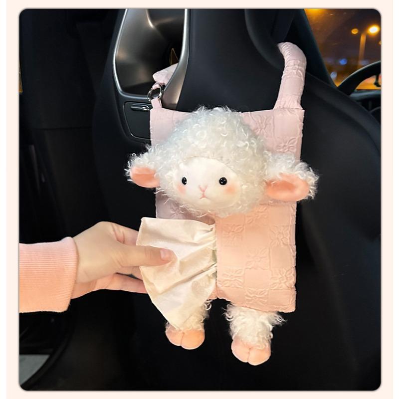 Cute Little Sheep Plush Hanging Car Tissue Box