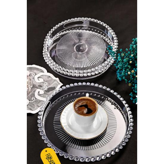 6 Pieces Round Beaded Mica Serving Tray, Coffee Serving Tray, Beaded Tray, Coffee Serving