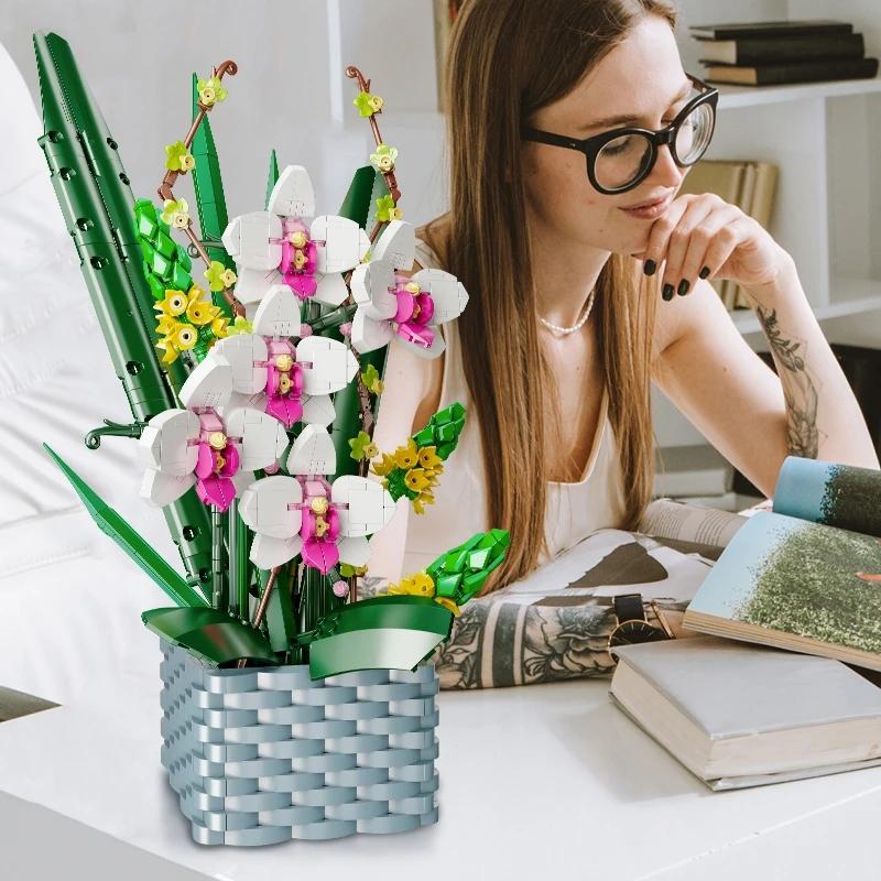 MOULD KING Цветочный строительный набор Лилия, искусственный цветок, набор строительных игрушек, модель цветка для девочек, мамы, подруги, подарок на день рождения