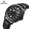 NAVIFORCE 8078 Классические черные мужские часы Роскошный ремешок из натуральной кожи Для делового мужчины Кварцевые часы Водонепроницаемый Браслет с календарем