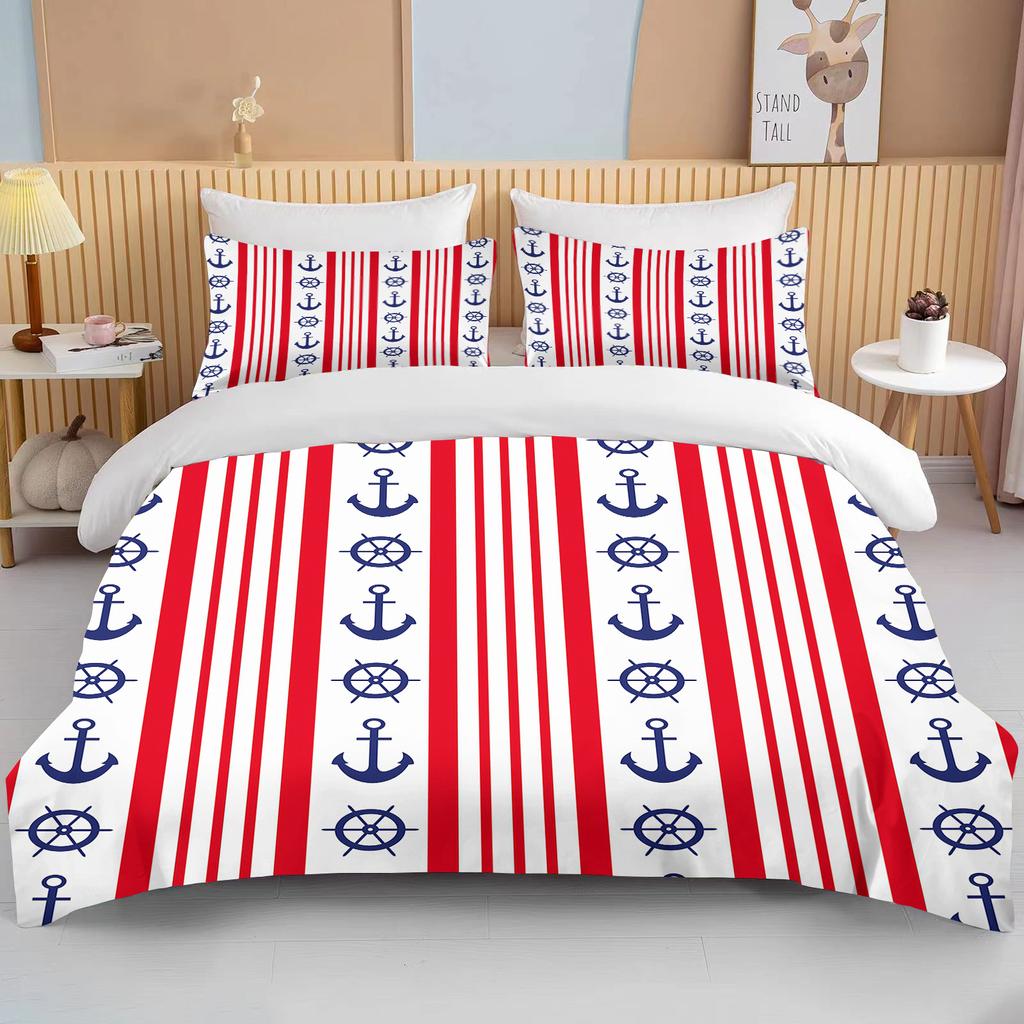 10 Sizes Marine Anchor Pattern Duvet Cover Set Bedding Set Ultra Soft Quilt Cover And Pillowcases For Kids Teens Boys Bedroom