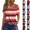 Women's Fashion Casual Print Sexy Cold Shoulder Short Sleeve T-shirt Top
