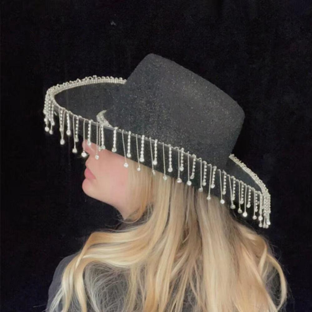 3pcs/Set Bandana Western Cowboy Hat Rhinestone Tassel Bling Cowboy Hat Costume Party