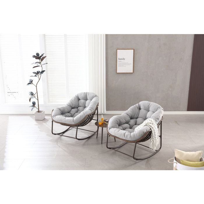 Fauteuil À Bascule D'extérieur Avec Coussin D'assise Épais, Adapté Aux Balcons, Porches, Jardins Et Arrière-cours. Modèle Gris.