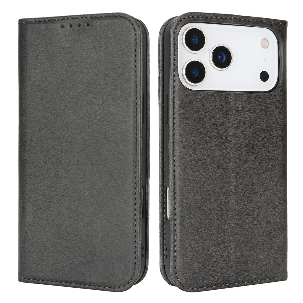 For iPhone 17 Pro Max Case PU Leather Calf Textured Magnetic Closing Smart Phone Cover