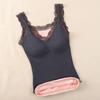 Women's Thermal Tank Top Lace Trim Sleeveless Camisole Shirts Fleece Lined V Neck Warm Base Layer Cami Underwear Tops with Built-in Bra