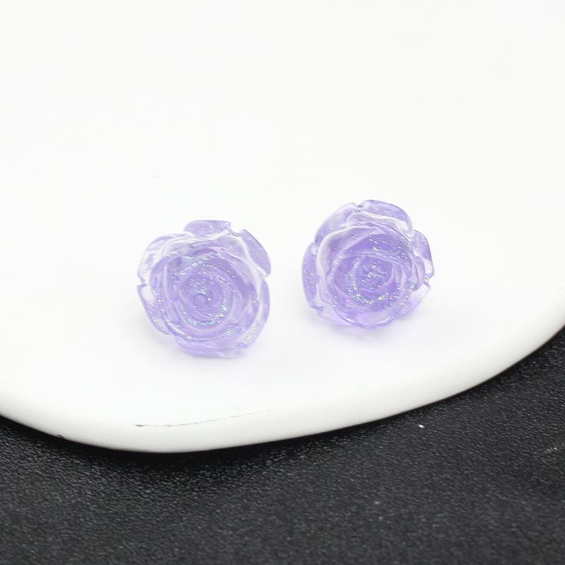 6 Colours Luminous Resin 3D Permeating Ice Crystal Rose Camellia Flower Stud Earring for Women Zircon Girl Gift