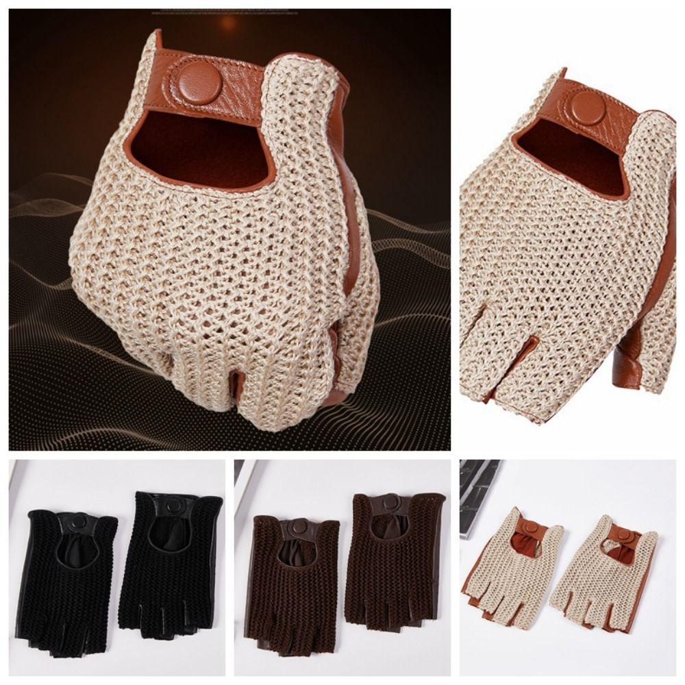 Half-finger Male Sheepskin Machinist Gloves Half-finger Leather Driving Gloves Sports Fishing