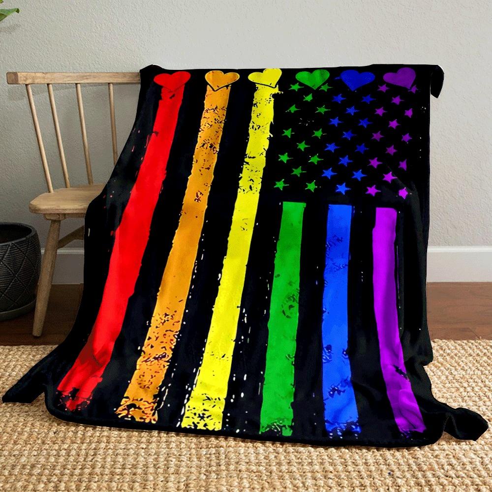 Rainbow flag design resembling the U.S. flag with hearts and stars. for all seasons blanket lunch break throw gift