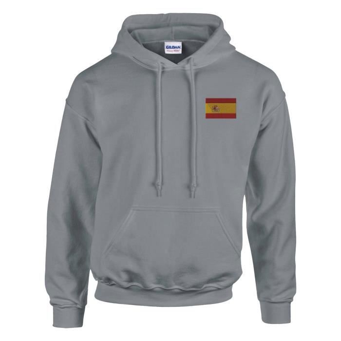 Sweat à capuche - PIXELFORMA - Drapeau de l'Espagne - Gris - Manches longues - Col capuche