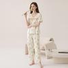 Fenteng 100% Cotton Antibacterial and Mite-proof Women's Home Clothes Pajama Set with Lace Flower Thin Edition
